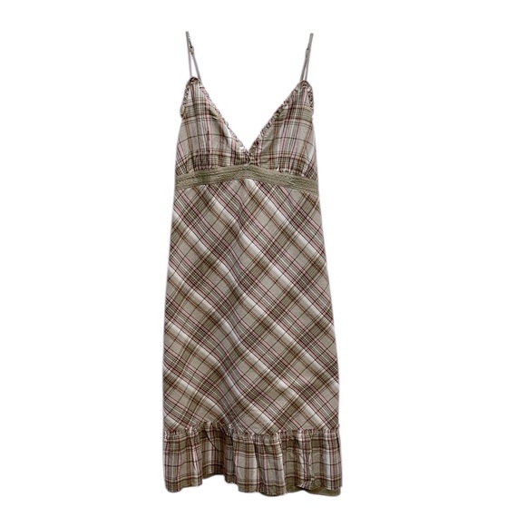 Billabong Dresses & Skirts - Billabong Plaid Babydoll Ruffle Dress M Smocked Back Adjustable Straps Y…